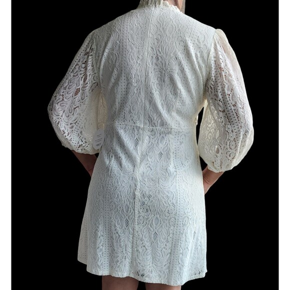 Outrageous Fortune Ivory Lace High Neck Bishop Sleeve Tunic Shift Dress Size 12 - Picture 2 of 12